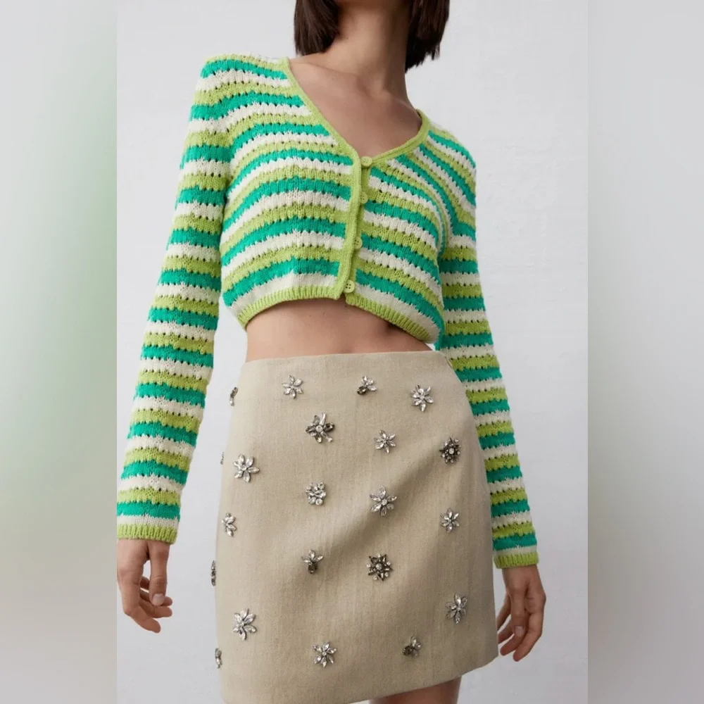 Zara Striped Knit Cotton Cardigan S - Picture 2 of 6